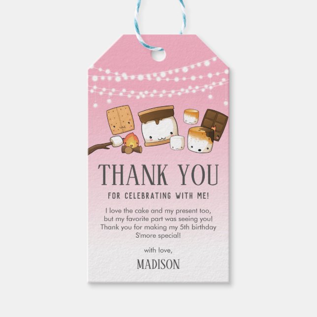 Étiquettes-cadeau Cute S'mores Smore Camping Anniversaire Merci (Devant)