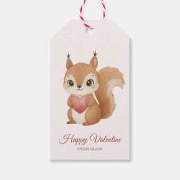 Étiquettes-cadeau Cute Squirrel with Heart Valentine's Day