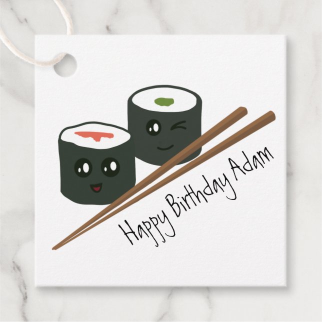 Étiquettes Cadeau Cute Sushi Addict Kawaii Nom du caractère Annivers (Devant)