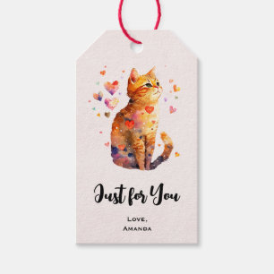 Étiquettes-cadeau Cute Tabby Chat avec Coeurs Juste pour vous