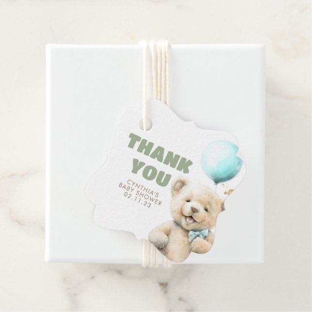 Étiquettes Cadeau Cute Teddy Bear Boy Baby shower Merci (En situation)