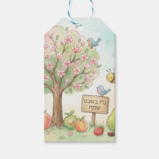 Étiquettes-cadeau Cute Tu Bishvat Watercolor Blooming Tree