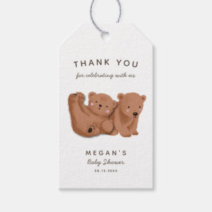 Étiquettes-cadeau Cute Twin Bears Thème Baby shower Merci