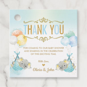 Étiquettes Cadeau Cute Twins Boys Elephant Baby shower Merci