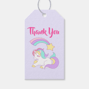 Étiquettes-cadeau Cute Unicorn avec Merci d'étoile de tir coloré
