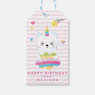 Étiquettes-cadeau Cute Unicorn Chat - Anniversaire des enfants