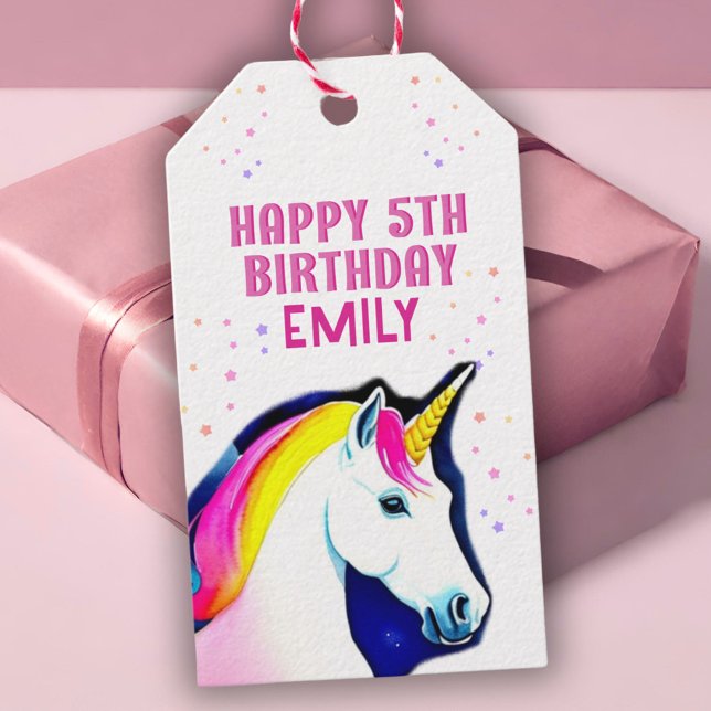 Étiquettes-cadeau Cute Unicorn Magique Star Girl Joyeux anniversaire (Créateur téléchargé)