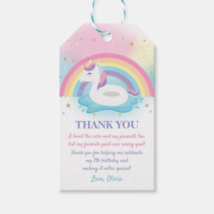 Étiquettes-cadeau Cute Unicorn Pool Merci favori