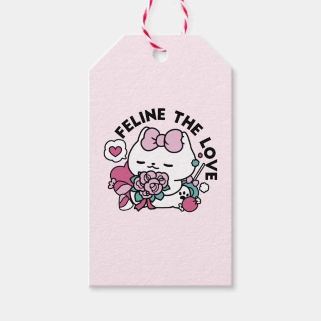 Étiquettes-cadeau Cute Valentine's Cat Design - Feline the Love (Devant)