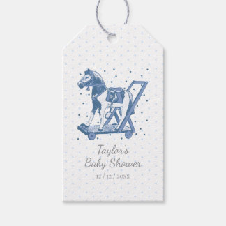 Étiquettes-cadeau Cute Vintage Blue Hobby Horse Pattern
