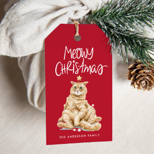 Étiquettes-cadeau Cute Watercolor Chat Meowy Noël