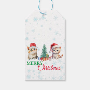 Étiquettes-cadeau Cute Watercolor chaton chaton Père Noël fête de No