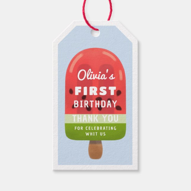Étiquettes-cadeau Cute Watermelon Popsicle First Birthday Cadeaux Ta (Devant)
