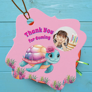 Étiquettes Cadeau Cute Whimsical Floral Tortue photo Anniversaire