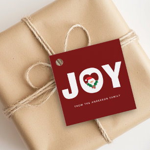 Étiquettes Cadeau Cute Whimsical Père Noël & Holly Berries Noël Joie