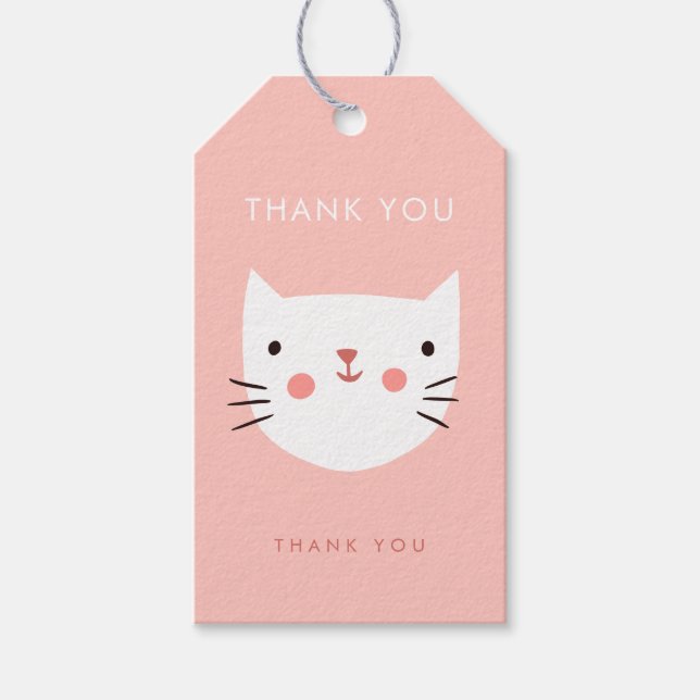 Étiquettes-cadeau Cute White Chat Anniversaire merci (Devant)