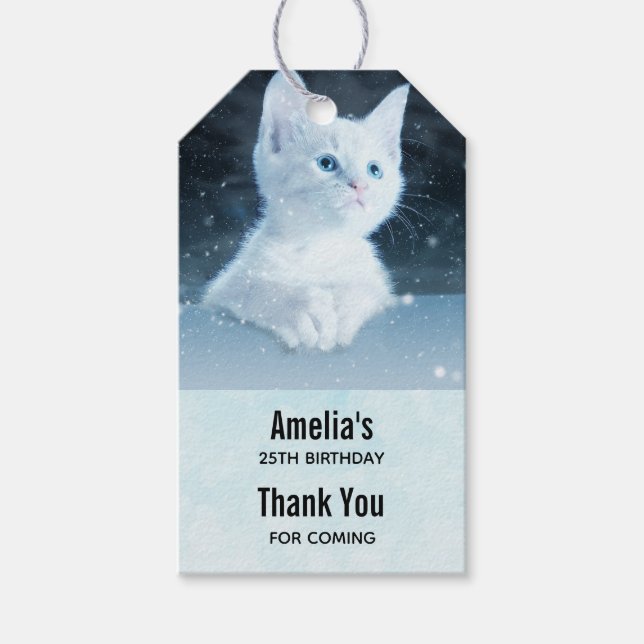 Étiquettes-cadeau Cute White Kitten avec Blue Eyes Merci d'événement (Devant)
