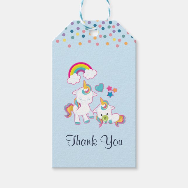 Étiquettes-cadeau Cute White Unicorns Magical Mama & Baby (Devant)