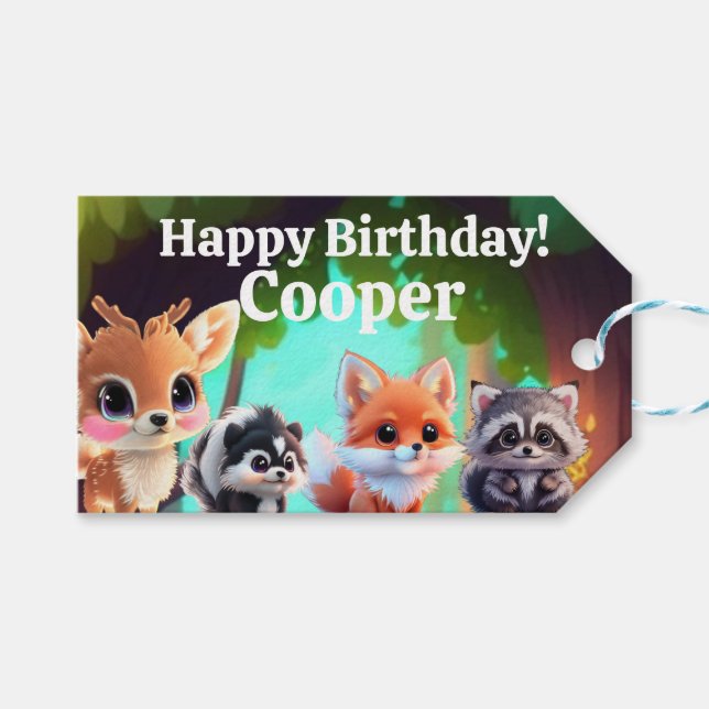 Étiquettes-cadeau Cute Woodland amis renard skunk raccoon cerf (Devant (Horizontal))