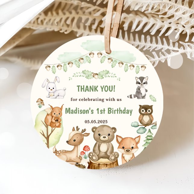 Étiquettes Cadeau Cute Woodland Animaux 1er anniversaire (Créateur téléchargé)