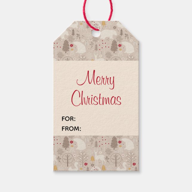 Étiquettes-cadeau Cute Woodland Animaux Motif de Noël (Devant)