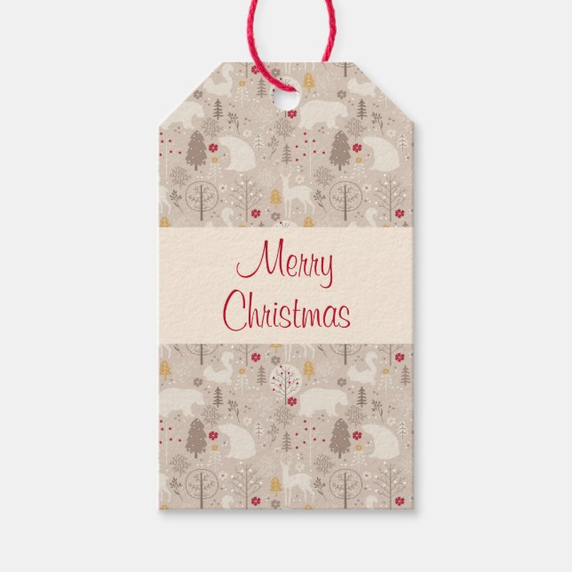 Étiquettes-cadeau Cute Woodland Animaux Motif de Noël (Devant)