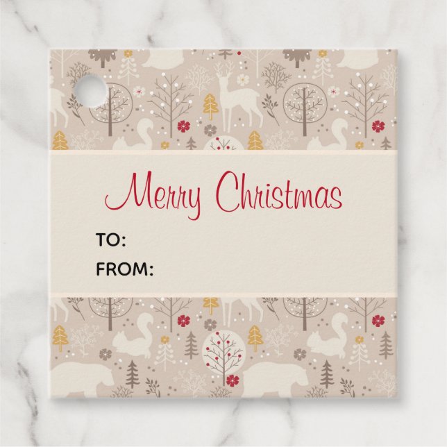 Étiquettes Cadeau Cute Woodland Animaux Nordic Motif Noël (Devant)