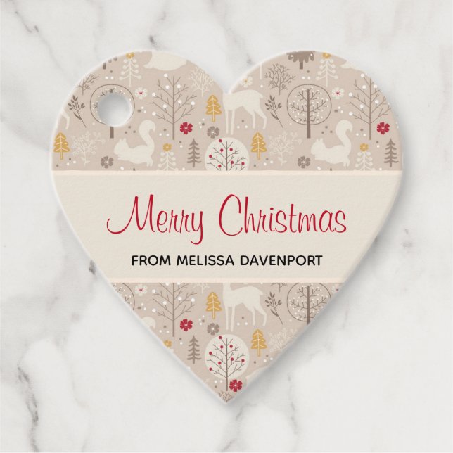 Étiquettes Cadeau Cute Woodland Animaux Nordic Motif Noël (Devant)