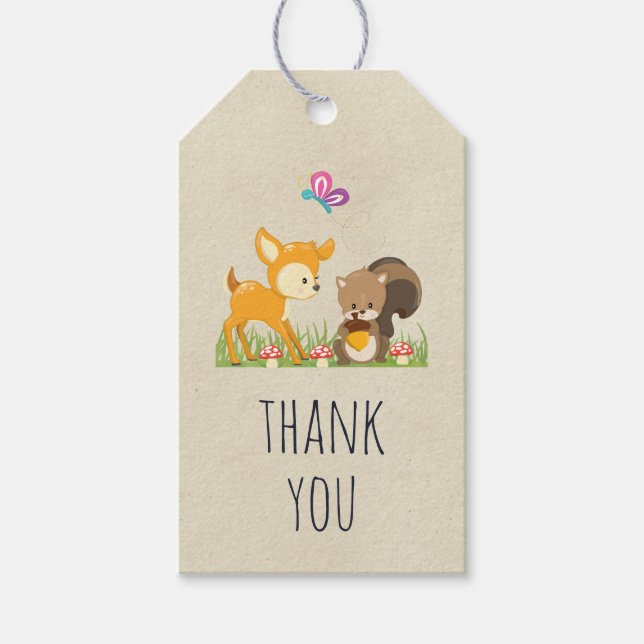 Étiquettes-cadeau Cute Woodland Créations Cartoon Merci (Devant)