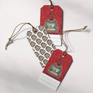Étiquettes-cadeau Cute Xmas en pain d'épice Maison laide de Noël