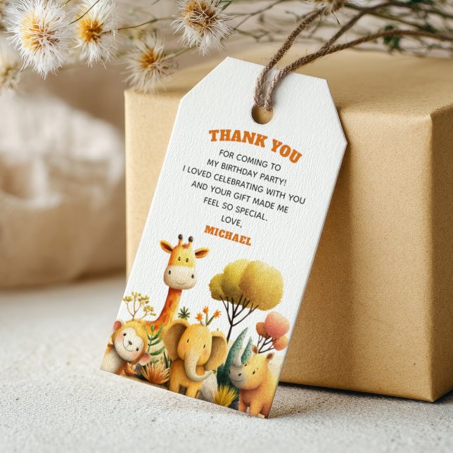 Étiquettes-cadeau Cute ZOO Safari Animals 1st Birthday Thank You  (Créateur téléchargé)
