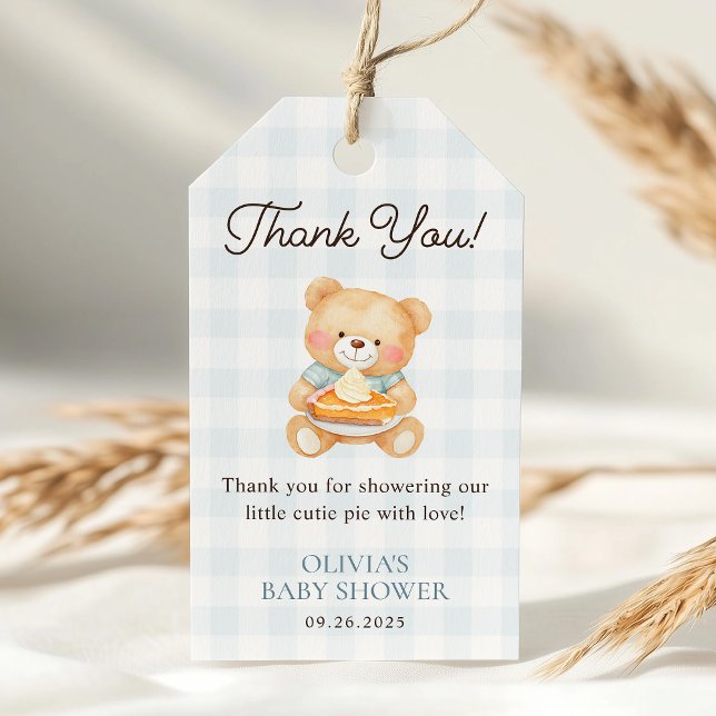 Étiquettes-cadeau Cutie Pie Bleu Automne Ours Garçon Baby shower Fav (Créateur téléchargé)