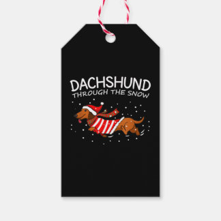 Étiquettes-cadeau Dachshund à travers la neige drôle chien Noël