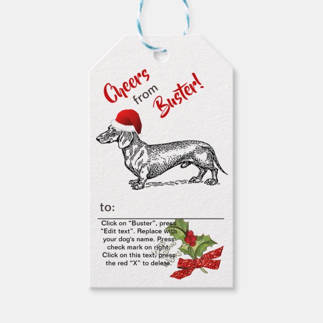 Étiquettes-cadeau Dachshund Christmas Holly Snowflake Personnaliser (Devant)