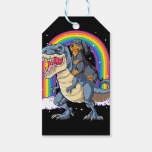 Étiquettes-cadeau Dachshund Riding Dinosaur T Rex Cadeaux Garçons En