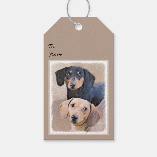 Étiquettes-cadeau Dachshund (Smooth) Peinture - Art Chien original (Devant)