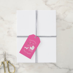 Étiquettes-cadeau Dachshund Wiener Chien Baby shower fille rose
