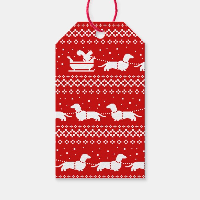 Étiquettes-cadeau Dachshunds Sleigh de Noël avec l'écureuil vacances (Devant)