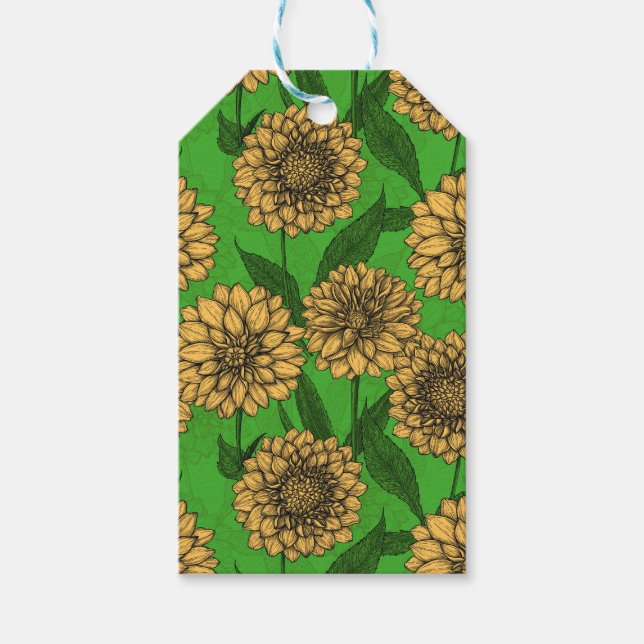 Étiquettes-cadeau Dahlias en jaune et vert (Devant)