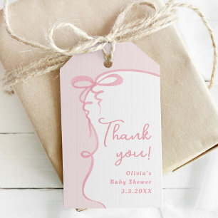 Étiquettes-cadeau Dainty Bow ondulé rose minimaliste fille merci