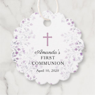 Étiquettes Cadeau Dainty Purple Floral Première Sainte Communion