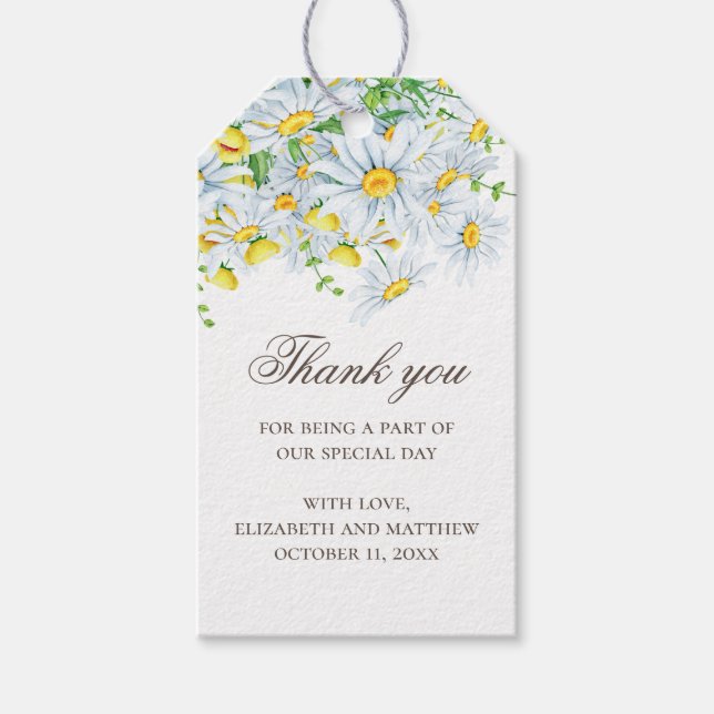 Étiquettes-cadeau Daisy. Aquarelle pays fleurie mariage merci (Devant)