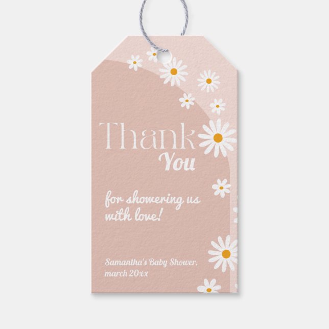 Étiquettes-cadeau Daisy Baby in florom Boho Girl Baby shower Merci (Devant)