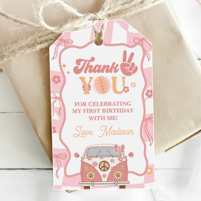 Étiquettes-cadeau Daisy & Retro Van Pastel Super 1er anniversaire (Créateur téléchargé)