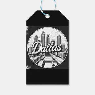 Étiquettes-cadeau Dallas Texas Skyline Paysage urbain noir et blanc