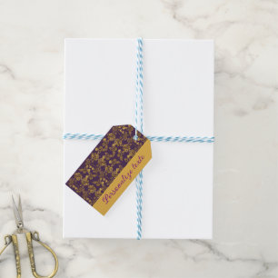 Étiquettes-cadeau Damassé Floral Doré Élégant Violet Royal Sur Mesur