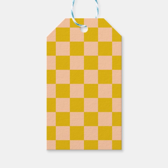 Étiquettes-cadeau Damier Miel et Pêche (Devant)