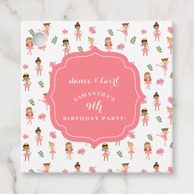 Étiquettes Cadeau Danse de ballet & Twirl Ballerina rose Anniversair (Devant)