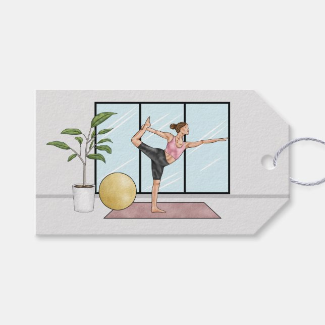 Étiquettes-cadeau Danseuse Pose Yoga Natarajasana Équilibre Entraîne (Devant (Horizontal))