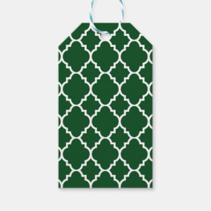 Étiquettes-cadeau Dark Green White Quatrefoil